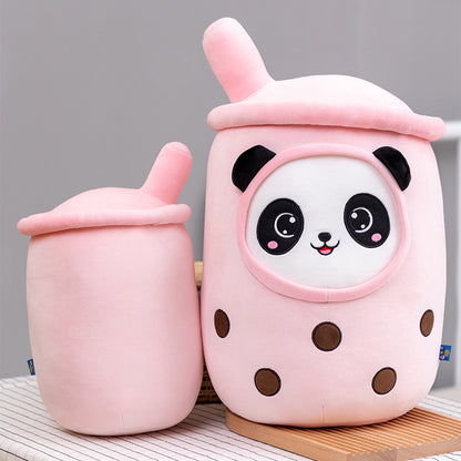 Cartoon Milk Tea Cup Plush Sofa Pillow Panda Expression