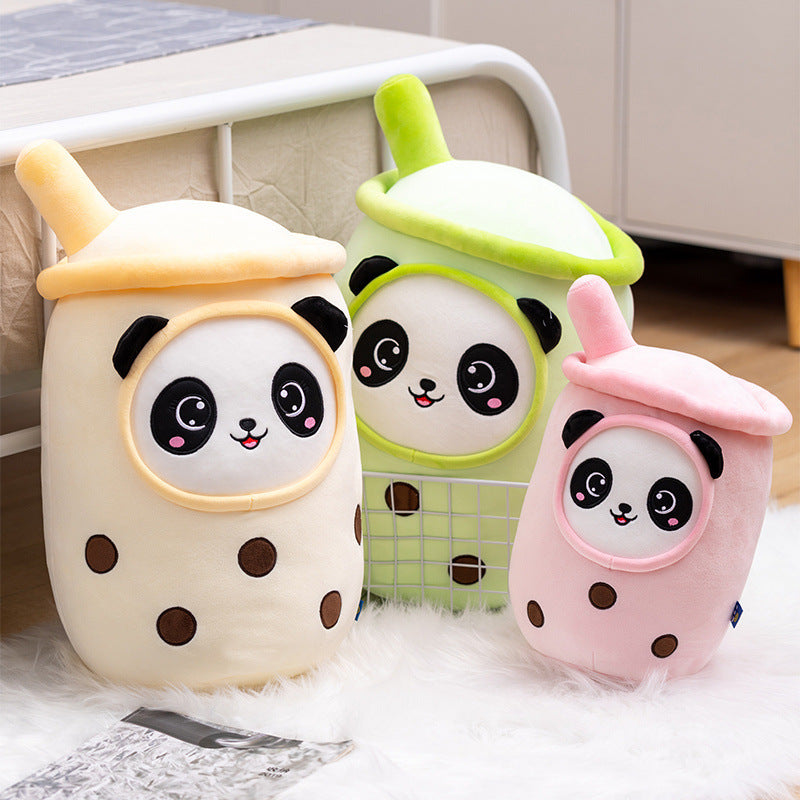 Cartoon Milk Tea Cup Plush Sofa Pillow Panda Expression