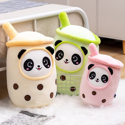Cartoon Milk Tea Cup Plush Sofa Pillow Panda Expression
