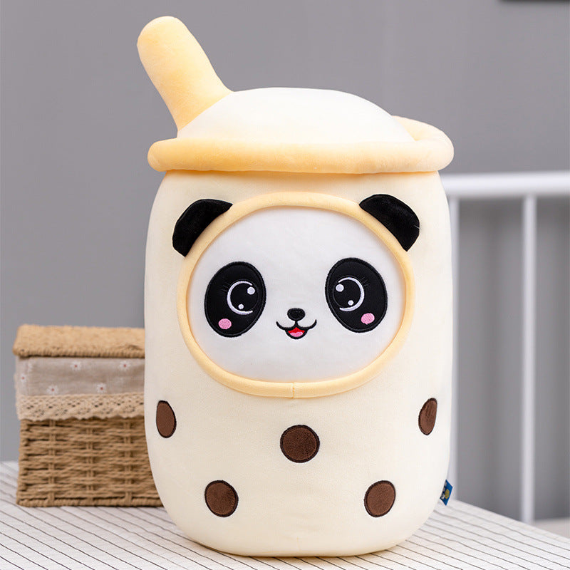 Cartoon Milk Tea Cup Plush Sofa Pillow Panda Expression